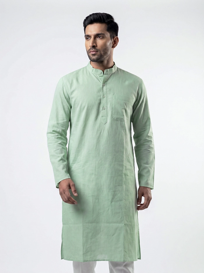 Celadon Solid Handwoven khadi Cotton Men Kurta