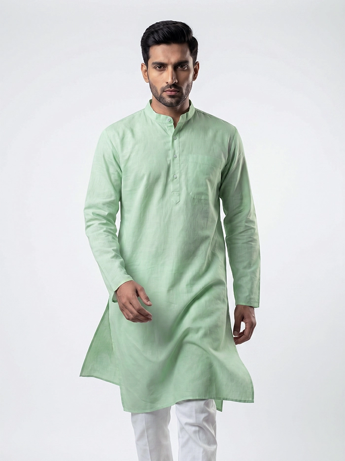 Celadon Solid Handwoven khadi Cotton Men Kurta