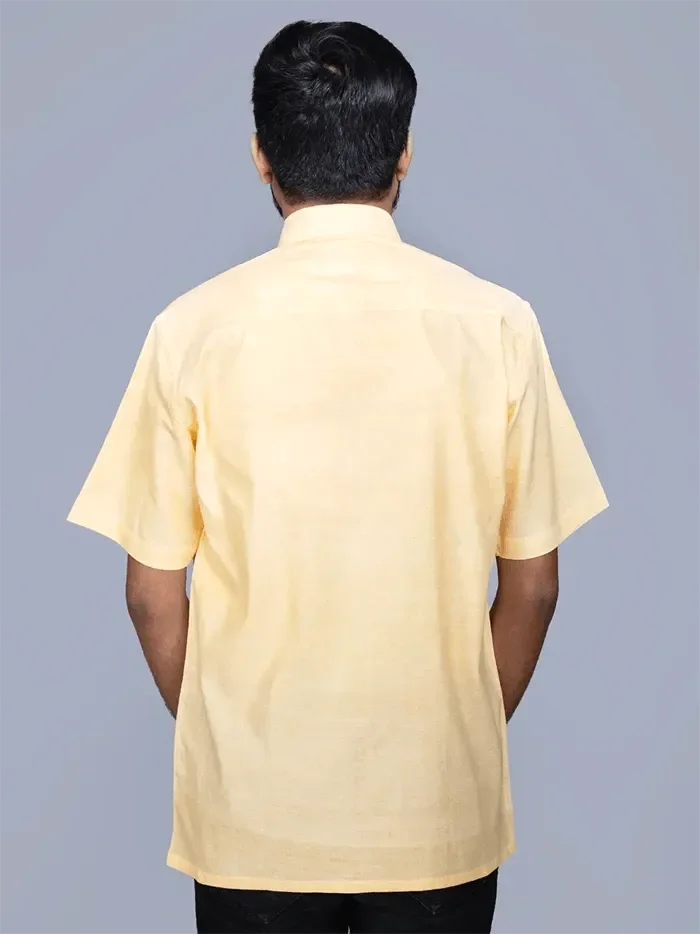 Light Yellow Handwoven Organic Cotton Formal Men Shirt - WeaversIndia