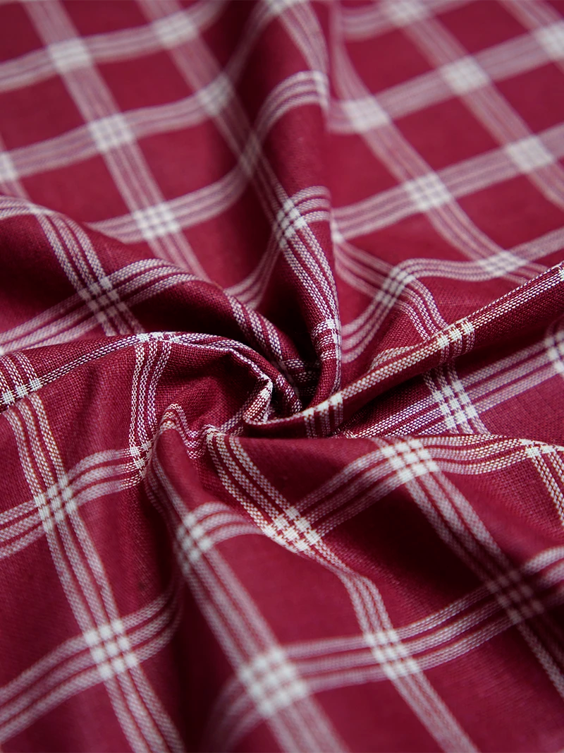 Maroon Checks Handwoven Organic Cotton Fabric 44 Inch Width
