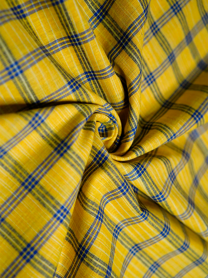 Yellow Checks Handwoven Organic Cotton Fabric 44 Inch Width