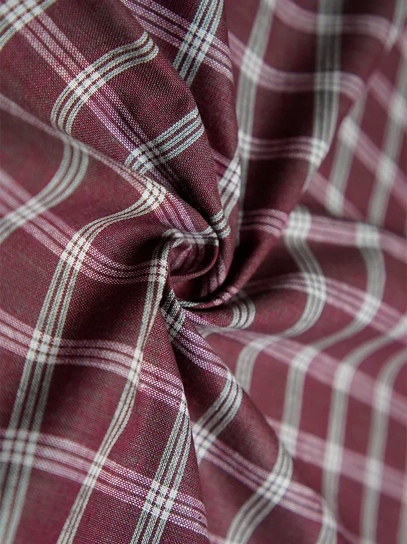 Maroon Checks Handwoven Organic Cotton Fabric 44 Inch Width