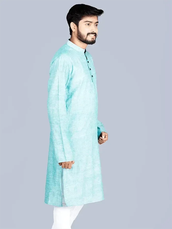 Aro Blue Handwoven Organic Cotton Men Kurta - WeaversIndia