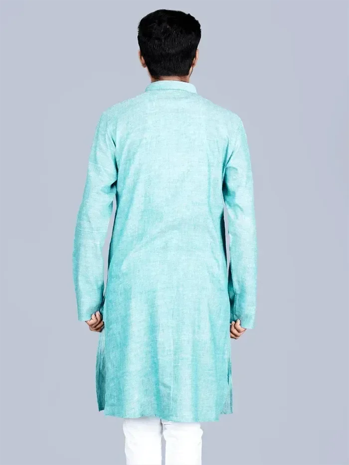 Aro Blue Handwoven Organic Cotton Men Kurta - WeaversIndia