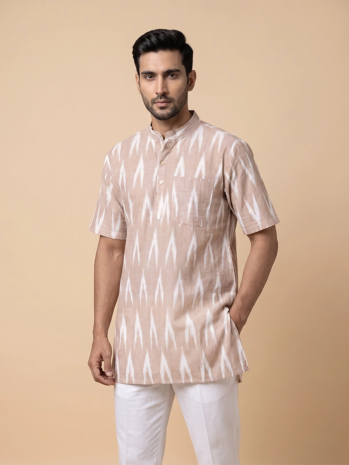 Desert Clay Ikkat Organic Cotton Half Sleeves Men Kurta