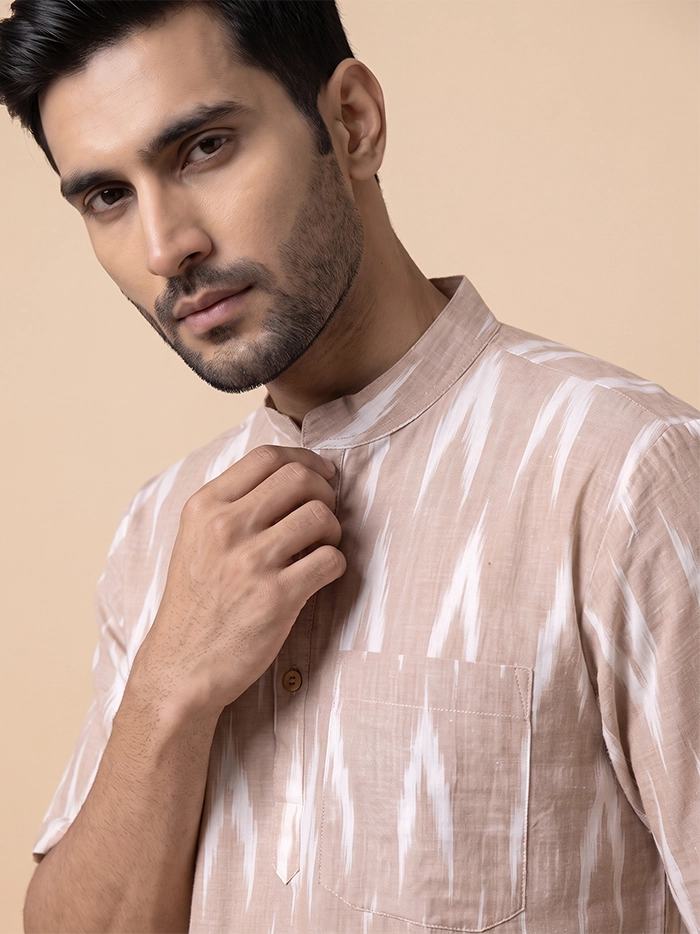 Desert Clay Ikkat Organic Cotton Half Sleeves Men Kurta