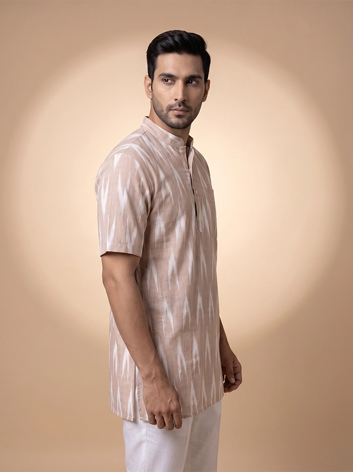 Desert Clay Ikkat Organic Cotton Half Sleeves Men Kurta
