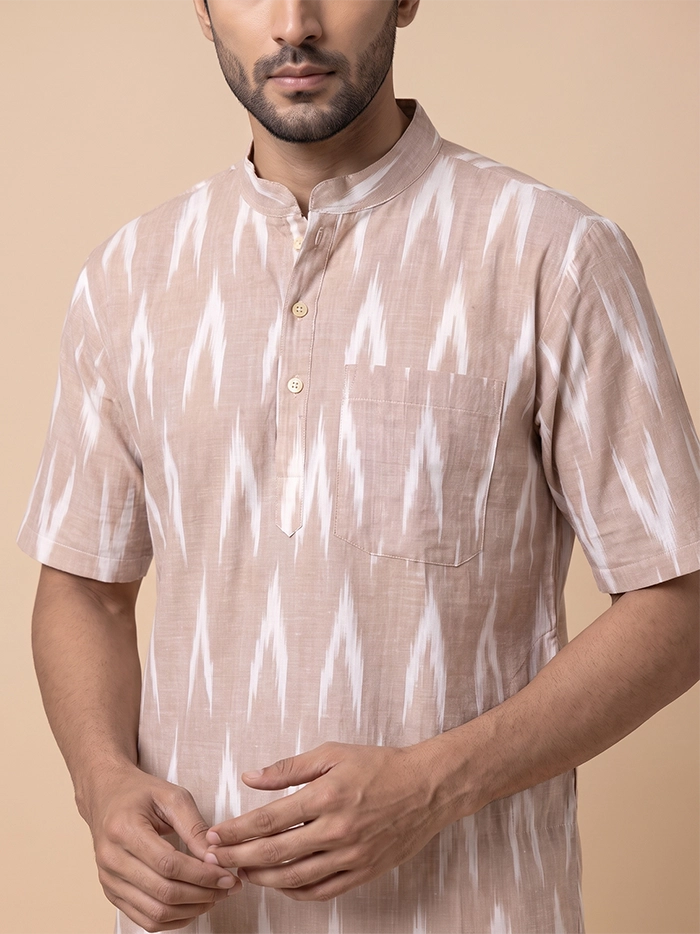 Desert Clay Ikkat Organic Cotton Half Sleeves Men Kurta