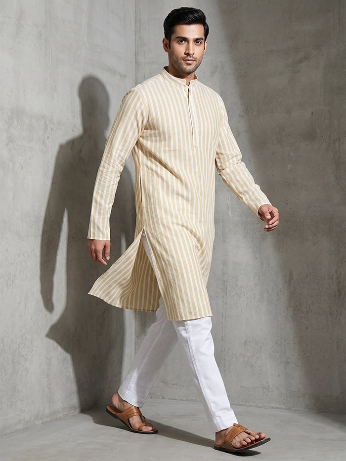 DesiWeave Organic Cotton Striped Full Sleeves Men Kurta