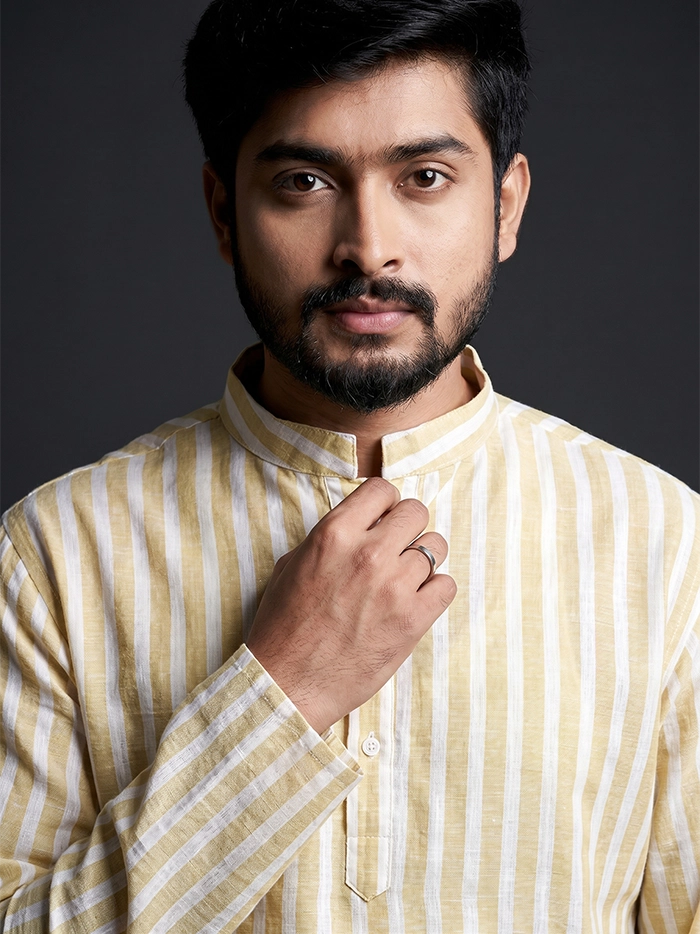 DesiWeave Organic Cotton Striped Full Sleeves Men Kurta