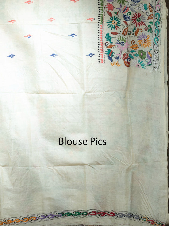 Elegant Allover Kantha Stitch Tussar Silk Saree
