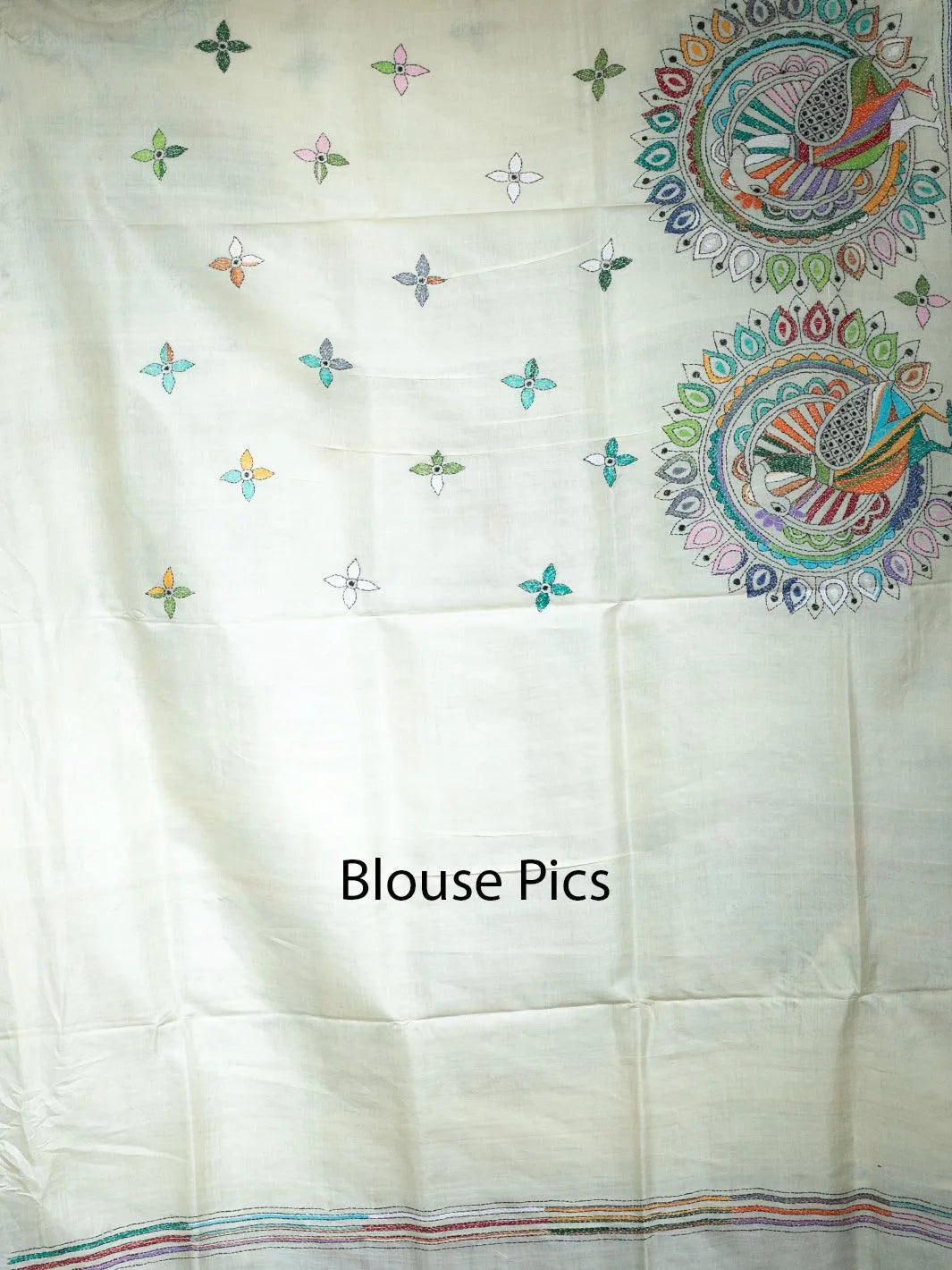 Elegant Kantha Stitch Tussar Silk Saree - WeaversIndia