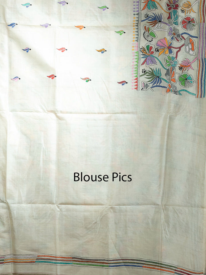 Elegant Kantha Stitch Tussar Silk Saree