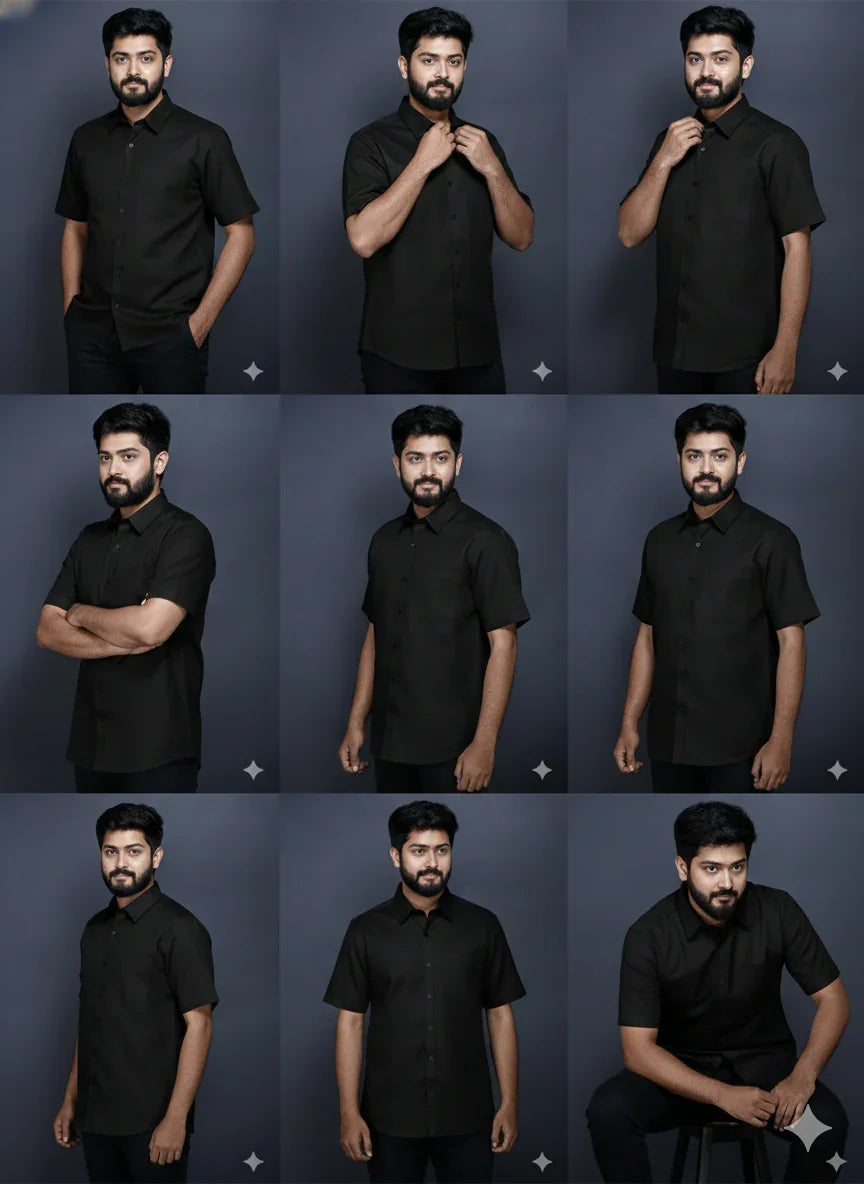 Black Handwoven Organic Cotton Casual Men Shirt - WeaversIndia