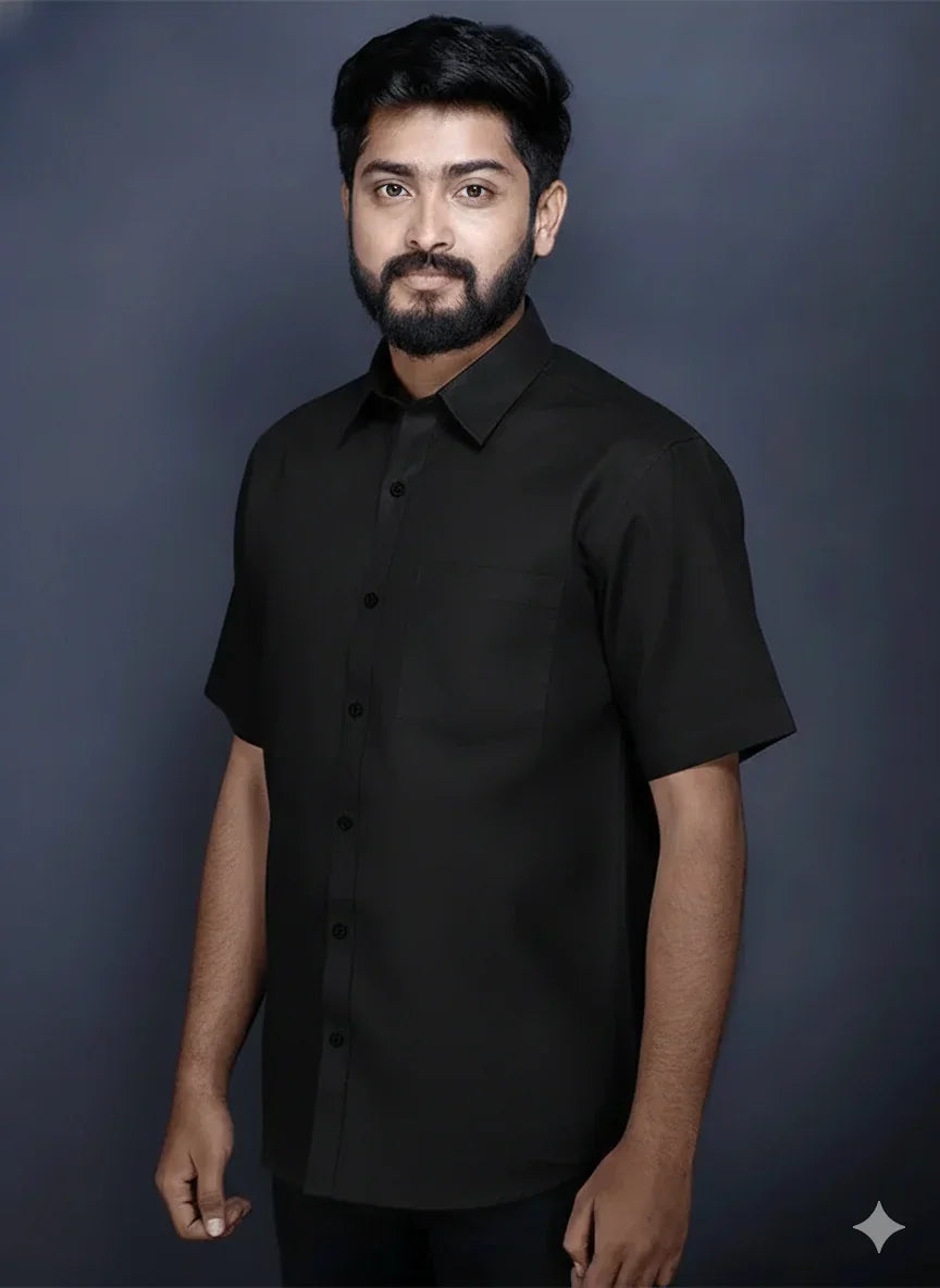 Black Handwoven Organic Cotton Casual Men Shirt - WeaversIndia
