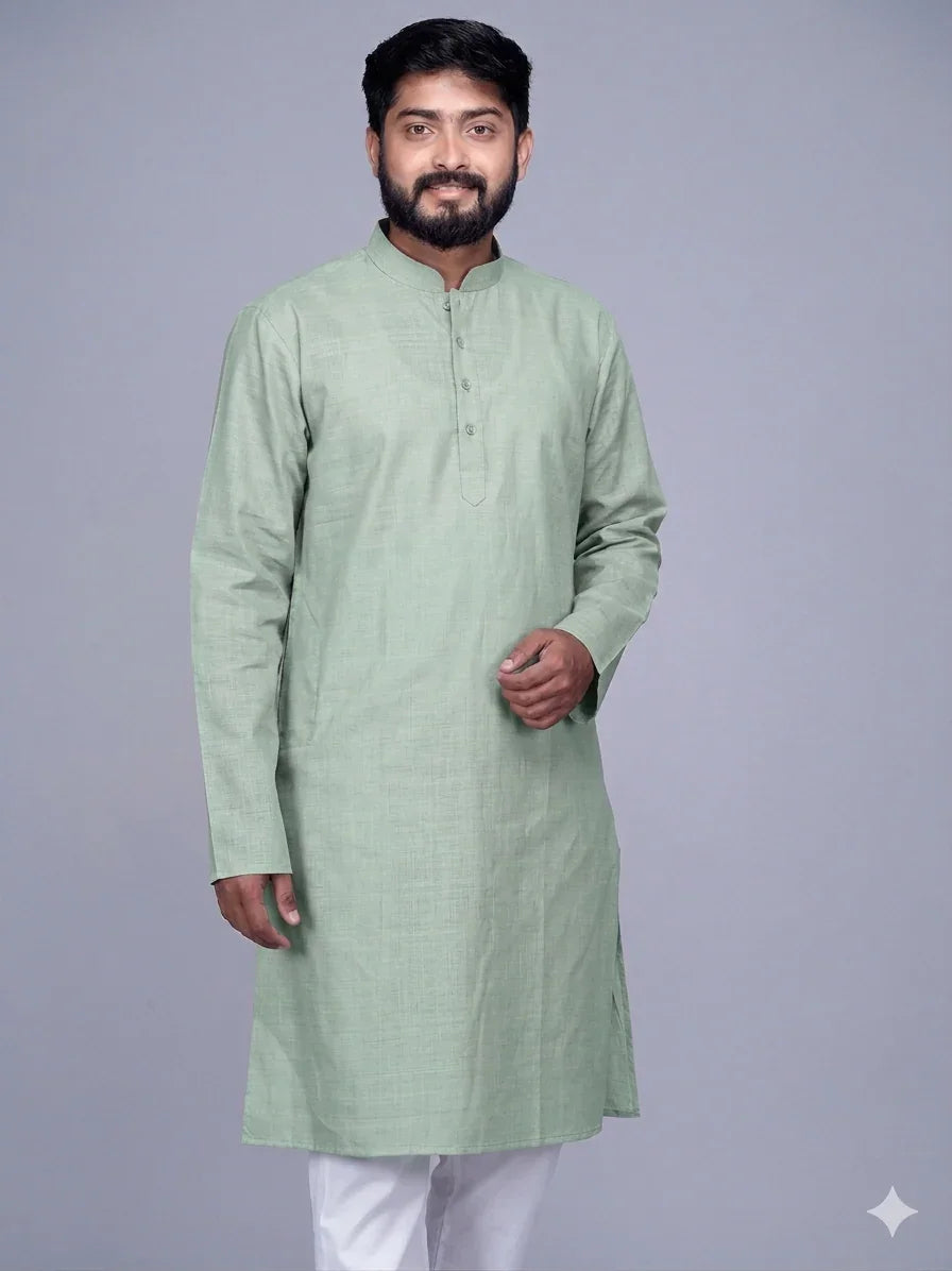 Celadon Solid Handwoven khadi Cotton Men Kurta