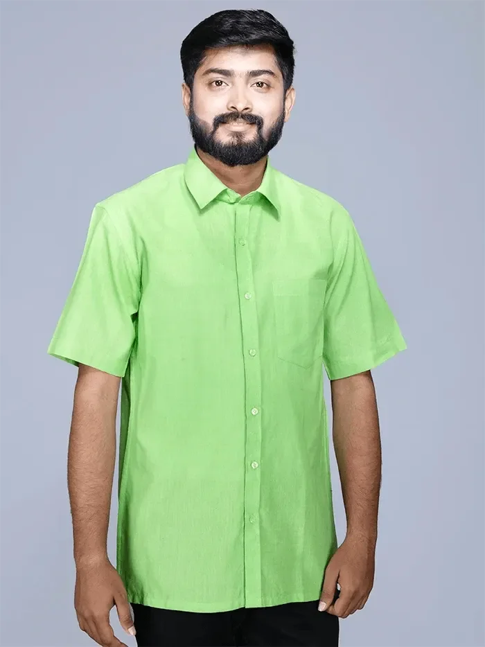 Light Green Handwoven Organic Cotton Formal Men Shirt - WeaversIndia