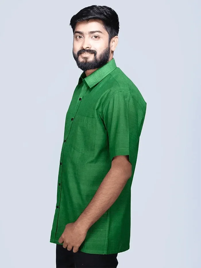 Green Handwoven Organic Cotton Formal Men Shirt - WeaversIndia