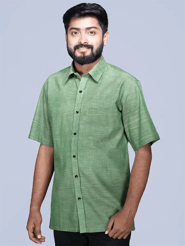 Green Springs Handwoven Cotton Men Shirt - WeaversIndia