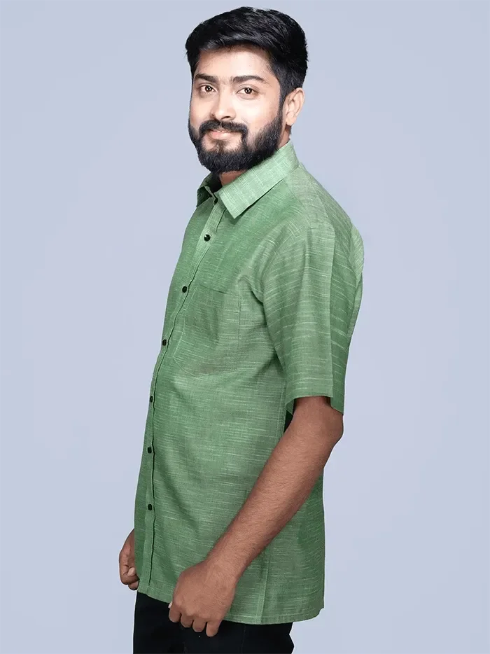 Green Springs Handwoven Cotton Men Shirt - WeaversIndia