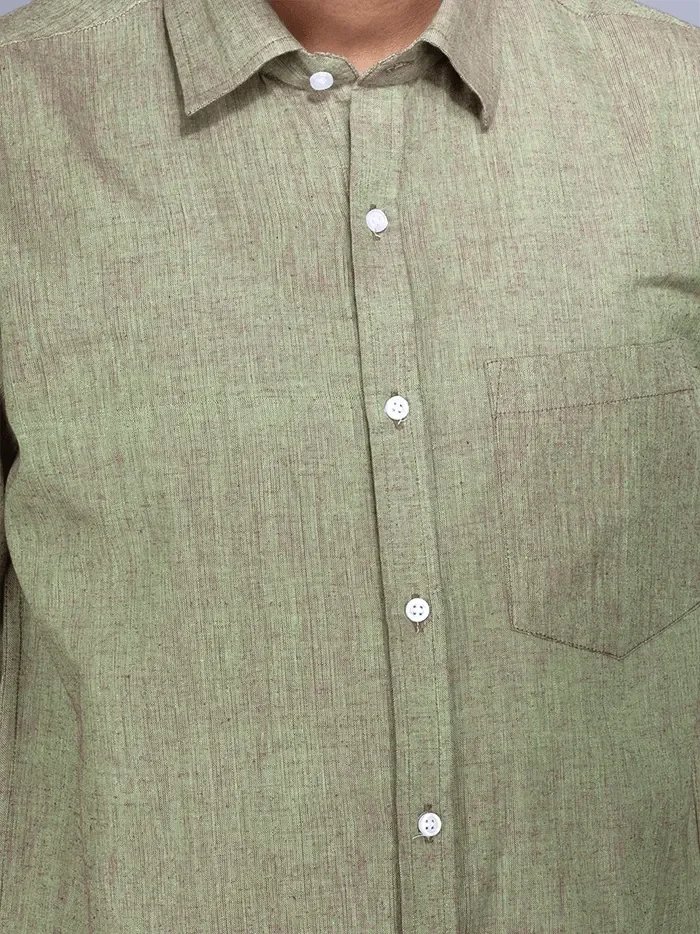 Green Maroon Dual Tone Organic Cotton Formal Men Shirt - WeaversIndia