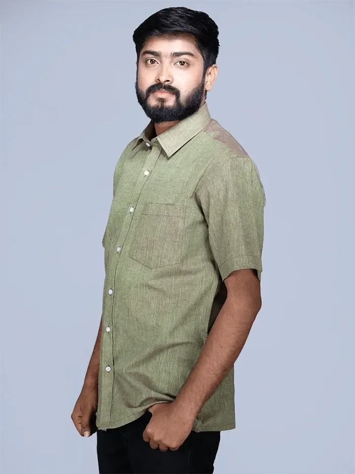 Green Maroon Dual Tone Organic Cotton Formal Men Shirt - WeaversIndia