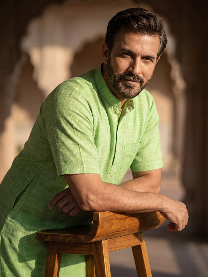 Green Springs Organic Cotton Half Sleeves Men Kurta
