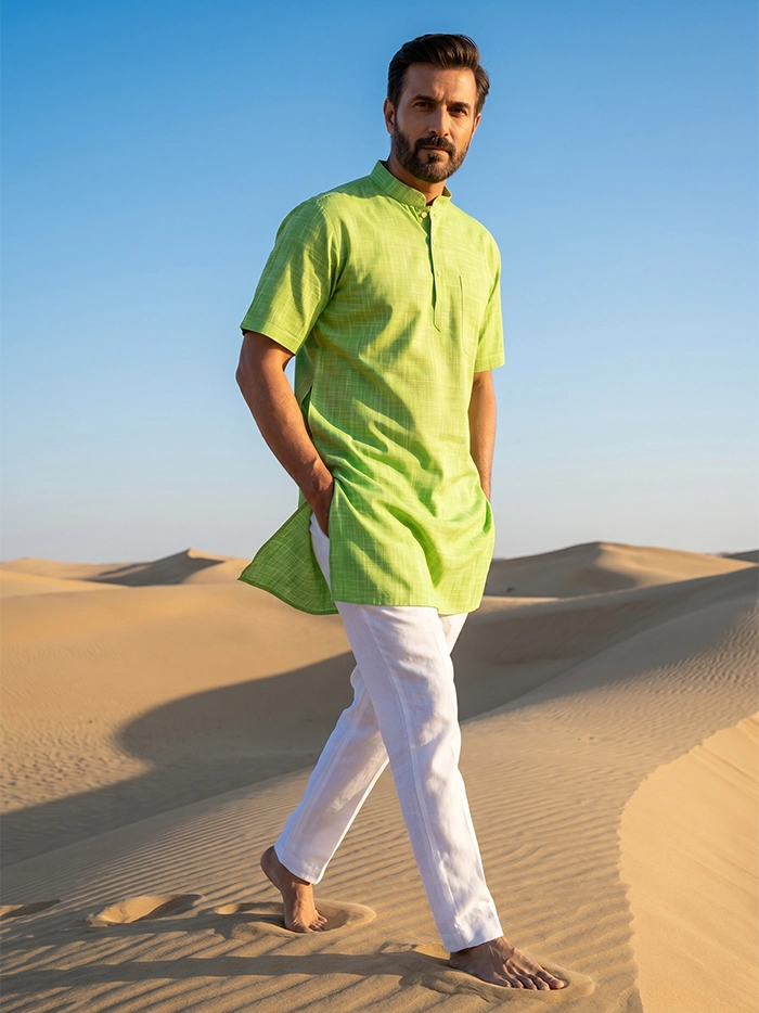Green Springs Organic Cotton Half Sleeves Men Kurta