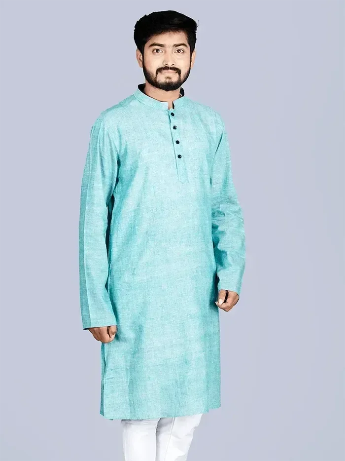 Aro Blue Handwoven Organic Cotton Men Kurta - WeaversIndia