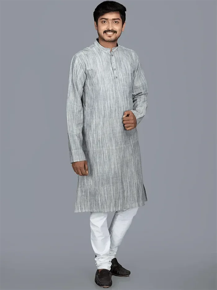 Handwoven Hand Spun Springs Men Kurta - WeaversIndia