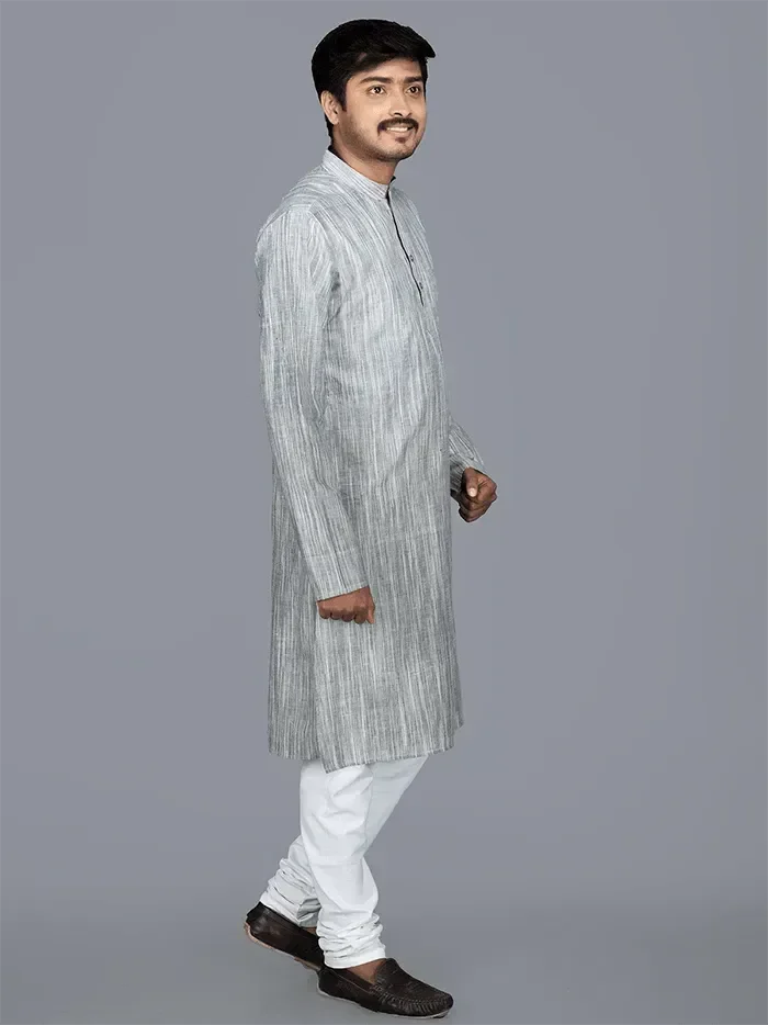 Handwoven Hand Spun Springs Men Kurta - WeaversIndia
