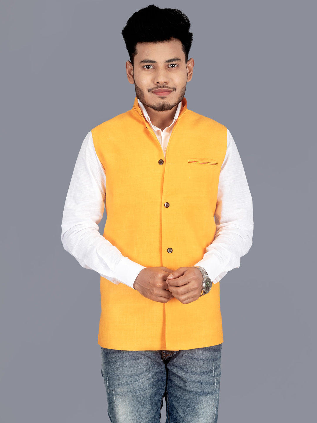Light Orange Solid Matka Silk Modi Jacket