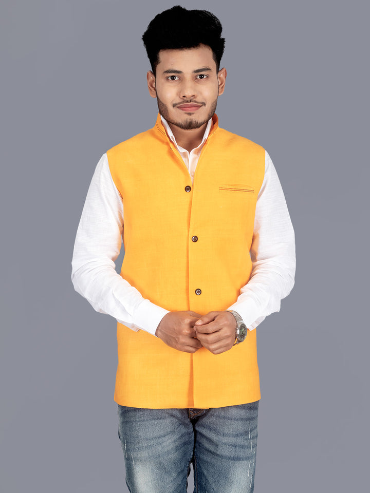 Light Orange Solid Matka Silk Modi Jacket