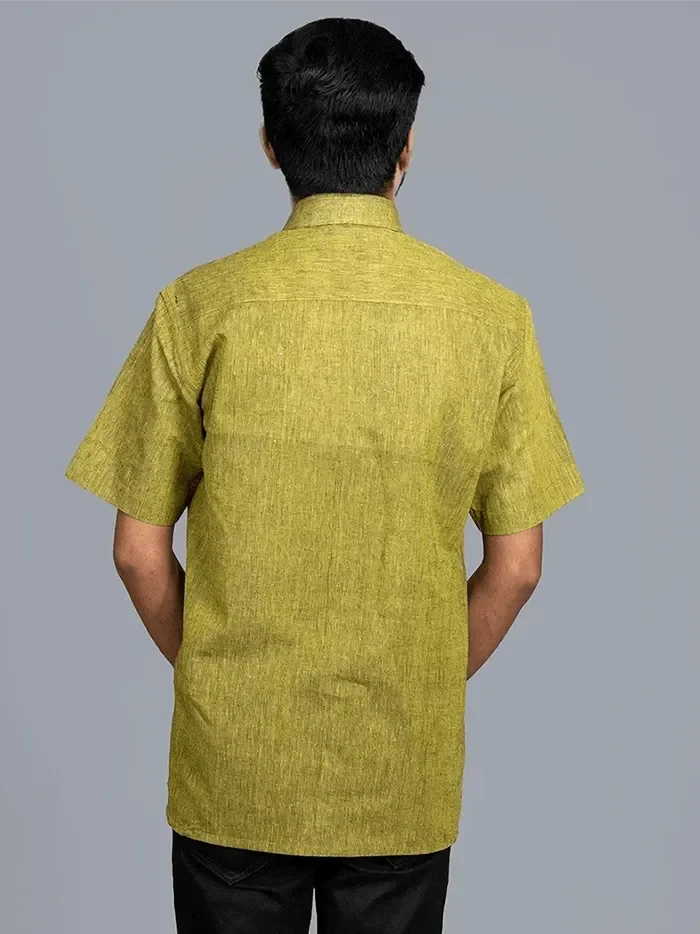 Olive Handwoven Organic Cotton Formal Men Shirt - WeaversIndia