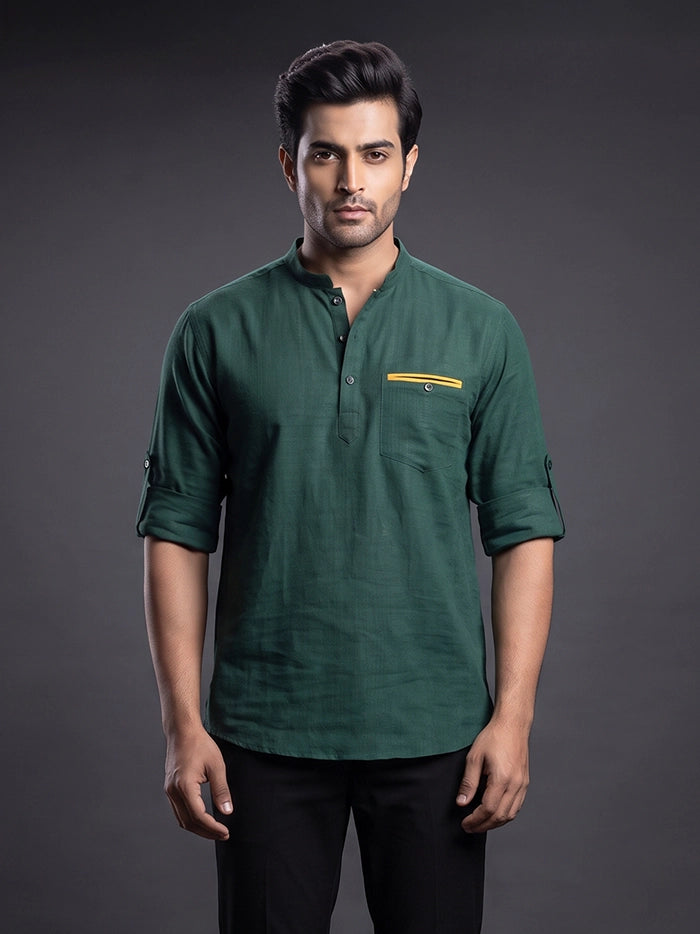 Hooker's Green Cotton Men Short Kurta