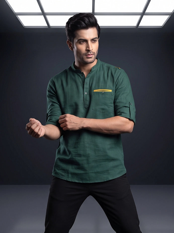 Hooker's Green Cotton Men Short Kurta