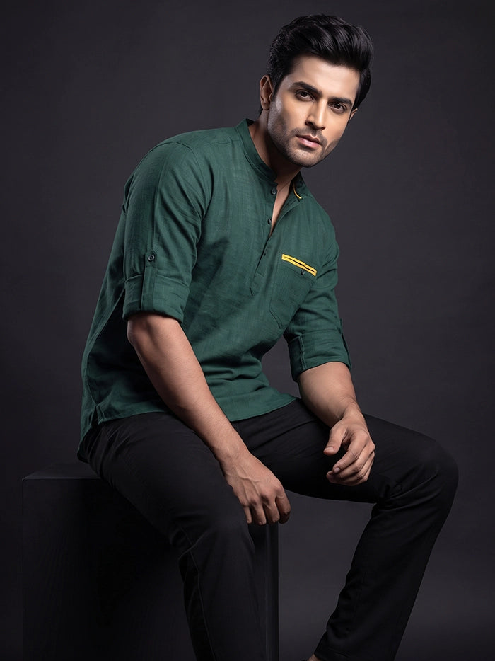 Hooker's Green Cotton Men Short Kurta