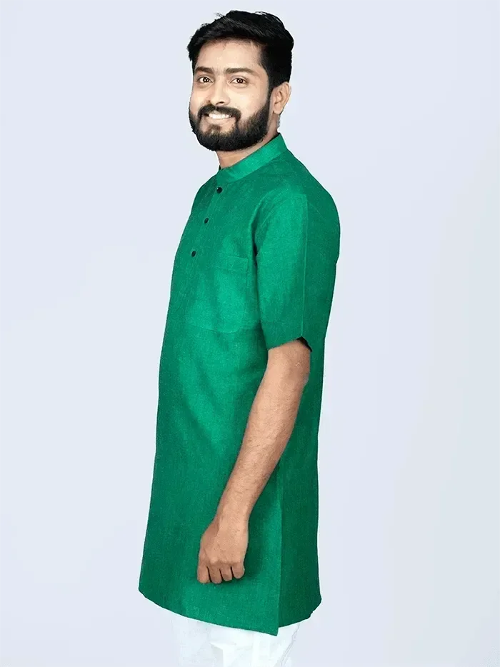 Duel Tone Handwoven Organic Cotton Men Kurta - WeaversIndia