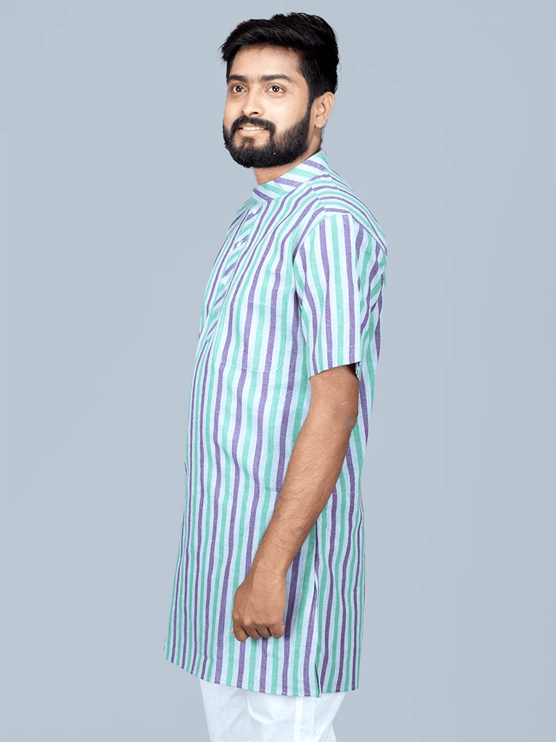 Striped Handwoven Organic Cotton Men Kurta - WeaversIndia