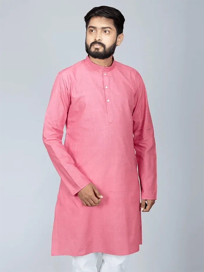 Pink Handwoven Organic Cotton Men Kurta