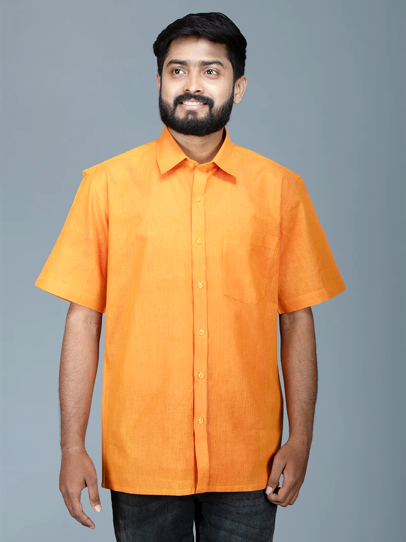 Cadmium Orange Handwoven Organic Cotton Formal Men Shirt