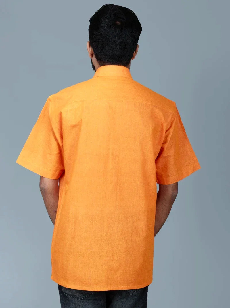Cadmium Orange Handwoven Organic Cotton Formal Men Shirt - WeaversIndia