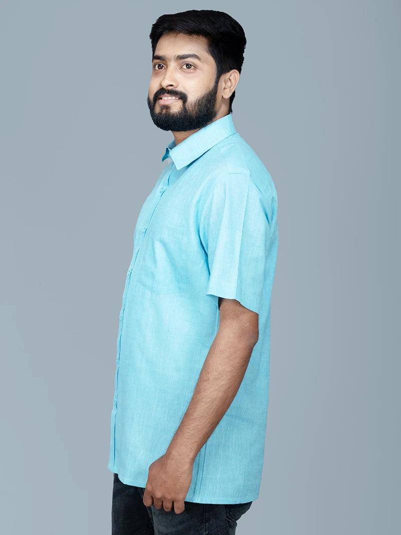 Sky Blue Handwoven Organic Cotton Formal Men Shirt