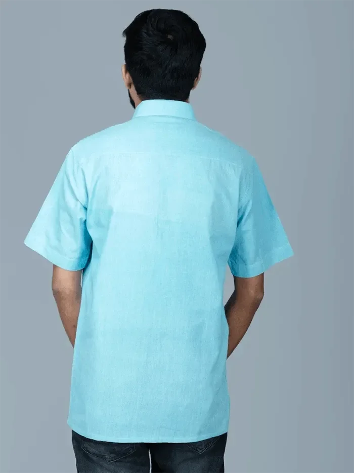Sky Blue Handwoven Organic Cotton Formal Men Shirt - WeaversIndia