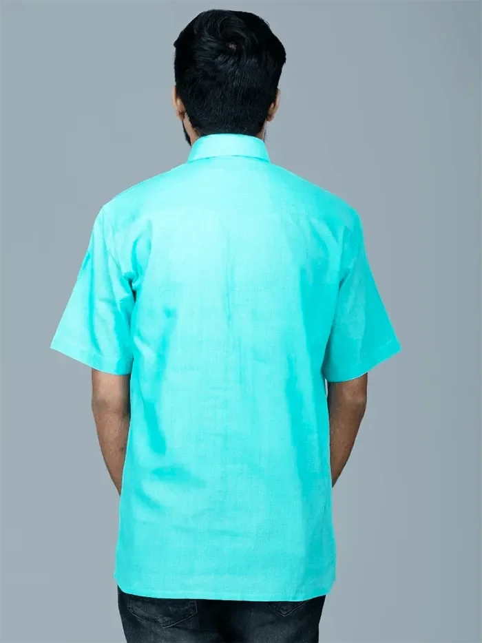 Cyan Handwoven Organic Cotton Formal Men Shirt - WeaversIndia