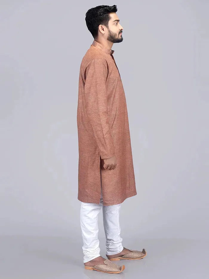 Brown Hanawoven Organic Cotton Men Kurta