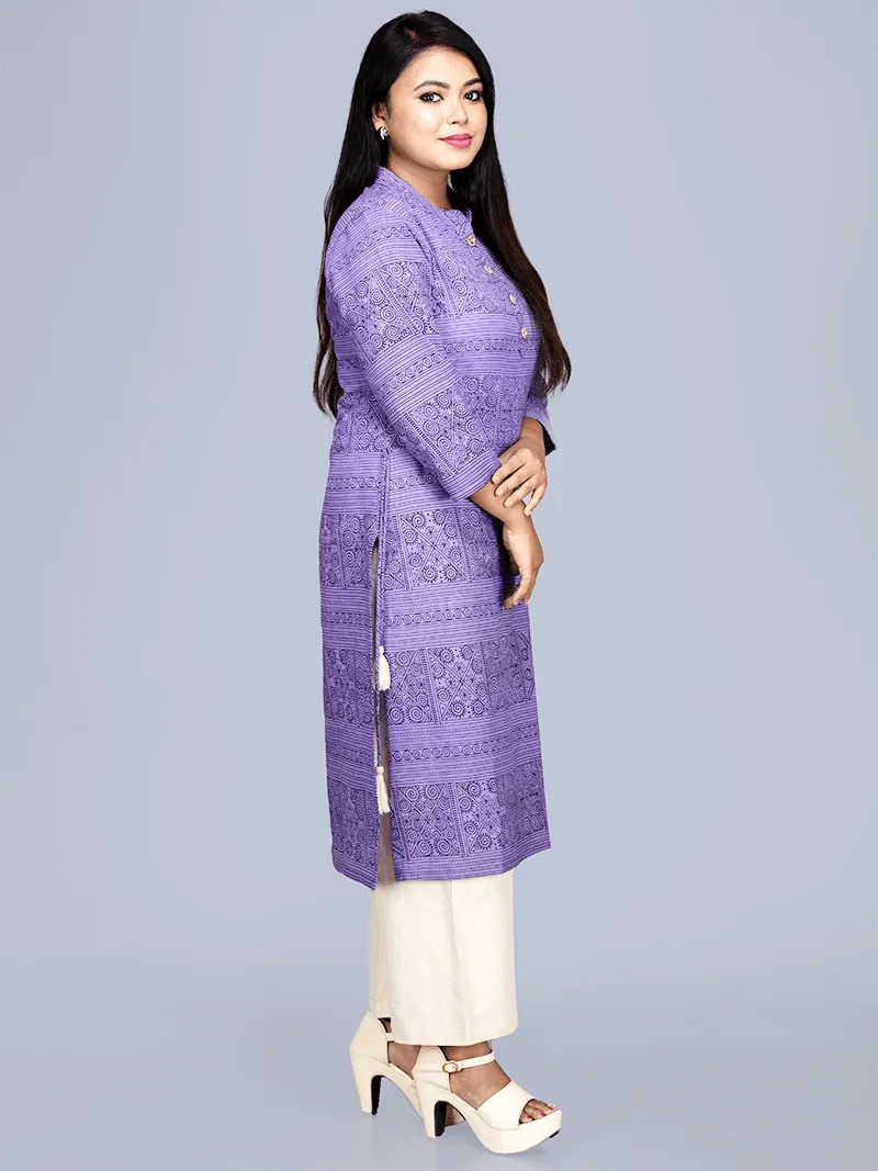 Handwoven Cotton Printed Long Kurta - WeaversIndia