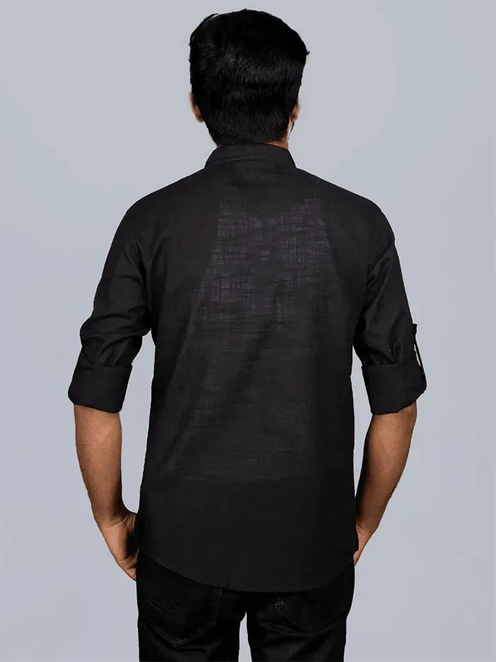 Black Handwoven Cotton Slab Men Short Kurta - WeaversIndia