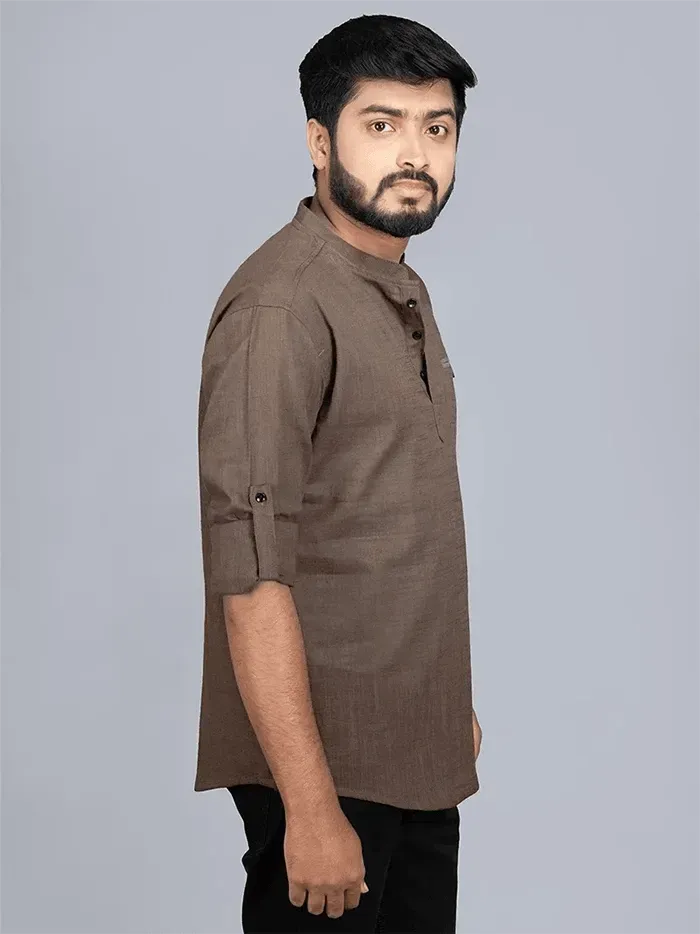 Handwoven Cotton Slab Men Short Kurta