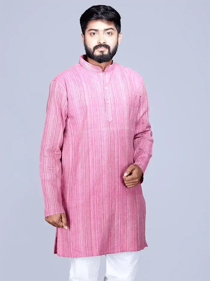 Handwoven Cotton Striped Short Length Men Kurta